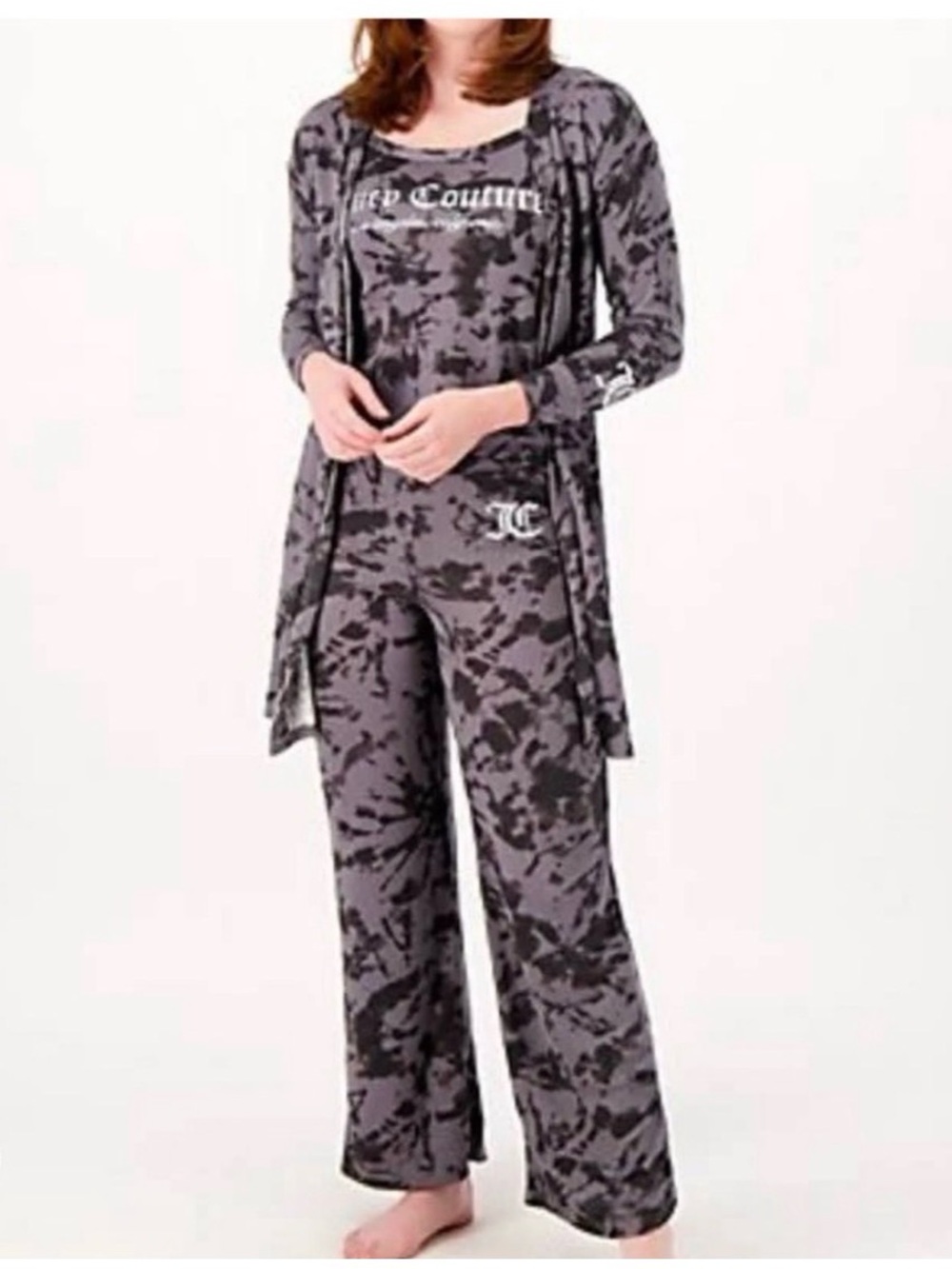 3 Piece Juicy Couture Gray Tie Dye Lounge Set Sleep Pajamas